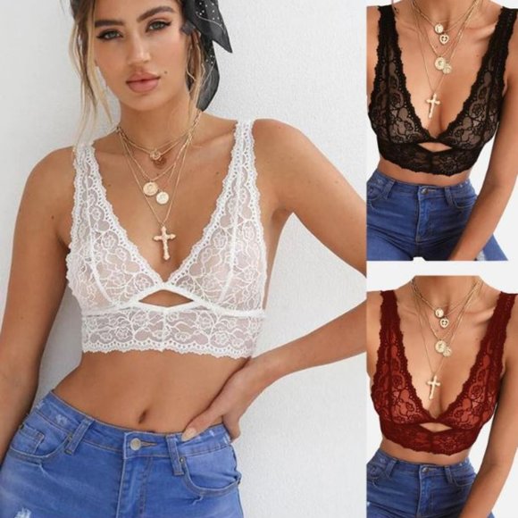 Cute4less2012 Other - 🌺 Delicate Deep V Neck Floral Lace Sheer Bralette